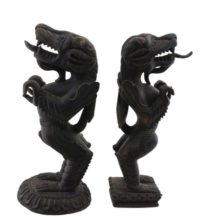 Couple de Dragons Druk Tibétains en Bois Sculpté – Sculptures Bouddhistes du Népal