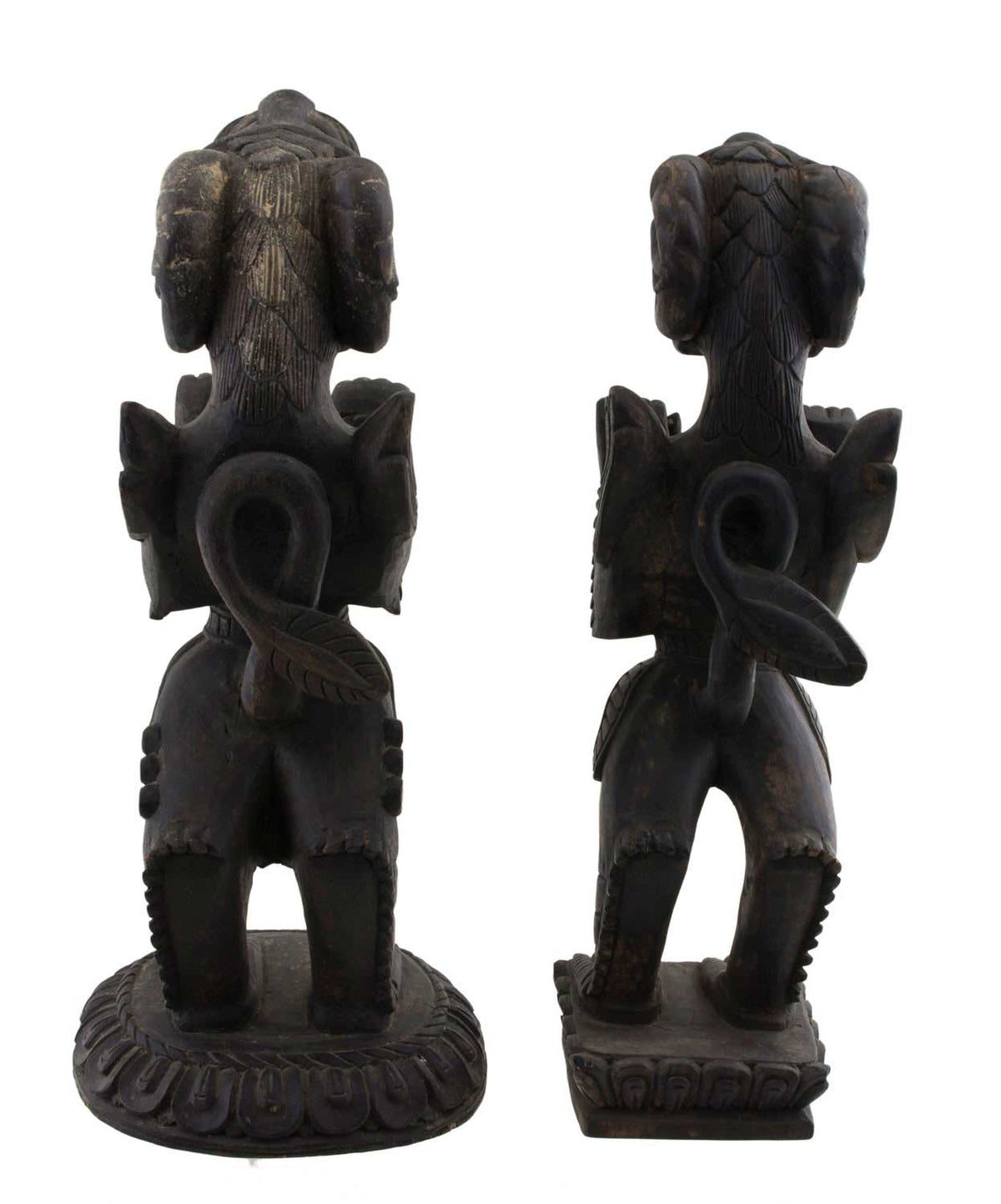 Couple de Dragons Druk Tibétains en Bois Sculpté – Sculptures Bouddhistes du Népal