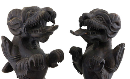Couple de Dragons Druk Tibétains en Bois Sculpté – Sculptures Bouddhistes du Népal