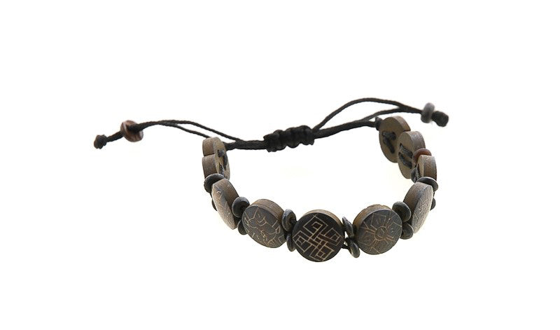 Bracelet Tibétain Symboles Auspicieux Bouddhistes en Os de Yak