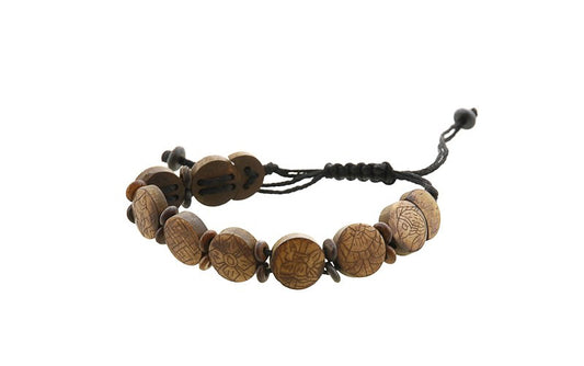 Bracelet Tibétain Symboles Auspicieux Bouddhistes en Os de Yak