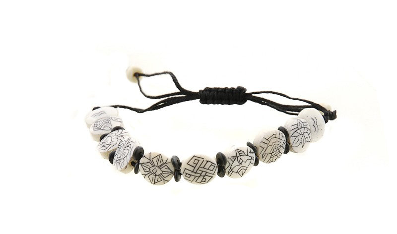 Bracelet Tibétain Symboles Auspicieux Bouddhistes en Os de Yak