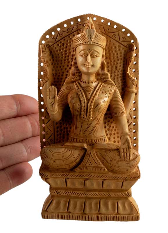 Statuette Lakshmi En Bois 15,9 cm – Déesse Hindoue De La Prospérité