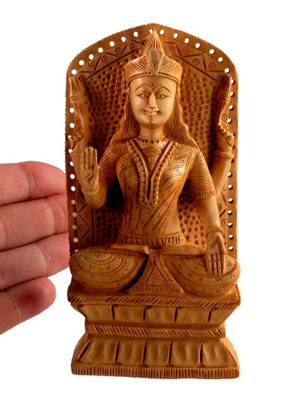 Statuette Lakshmi En Bois 15,9 cm – Déesse Hindoue De La Prospérité