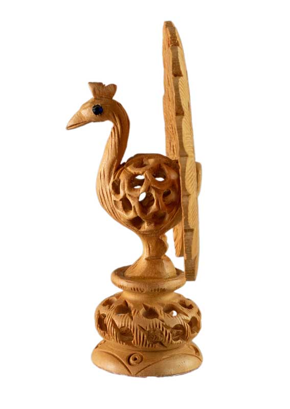 Statuette Paon en Bois Sculpté – Artisanat Indien