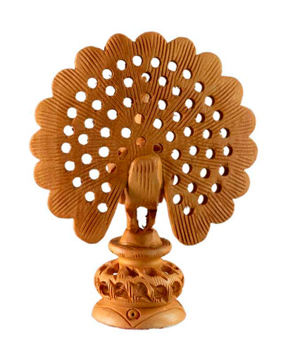 Statuette Paon en Bois Sculpté – Artisanat Indien