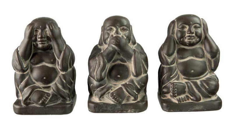 Statue Bouddha De La Sagesse – Figurine En Céramique – Les Trois Singes De La Sagesse