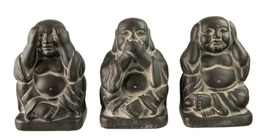 Statue Bouddha De La Sagesse – Figurine En Céramique – Les Trois Singes De La Sagesse