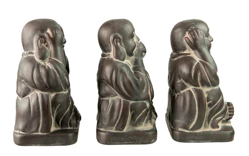 Statue Bouddha De La Sagesse – Figurine En Céramique – Les Trois Singes De La Sagesse