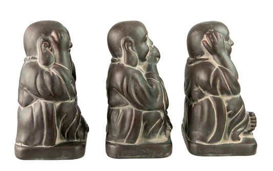 Statue Bouddha De La Sagesse – Figurine En Céramique – Les Trois Singes De La Sagesse