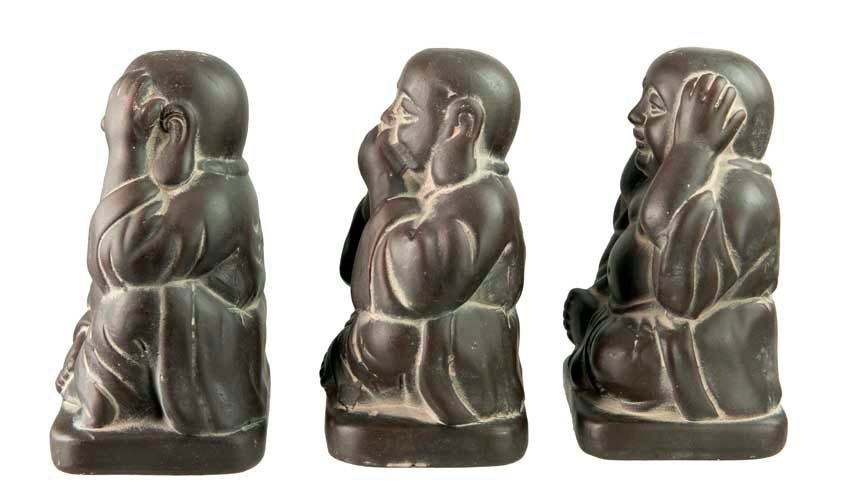 Statue Bouddha De La Sagesse – Figurine En Céramique – Les Trois Singes De La Sagesse