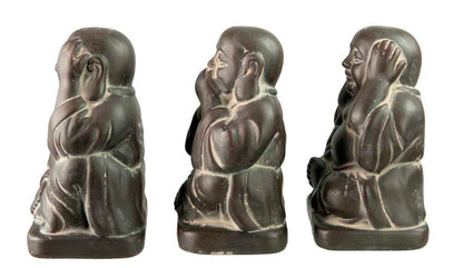 Statue Bouddha De La Sagesse – Figurine En Céramique – Les Trois Singes De La Sagesse