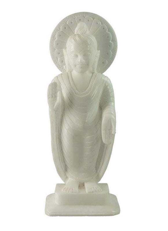 Statue Bouddha Debout Mudra Du Don En Marbre Blanc – Artisanat Indien