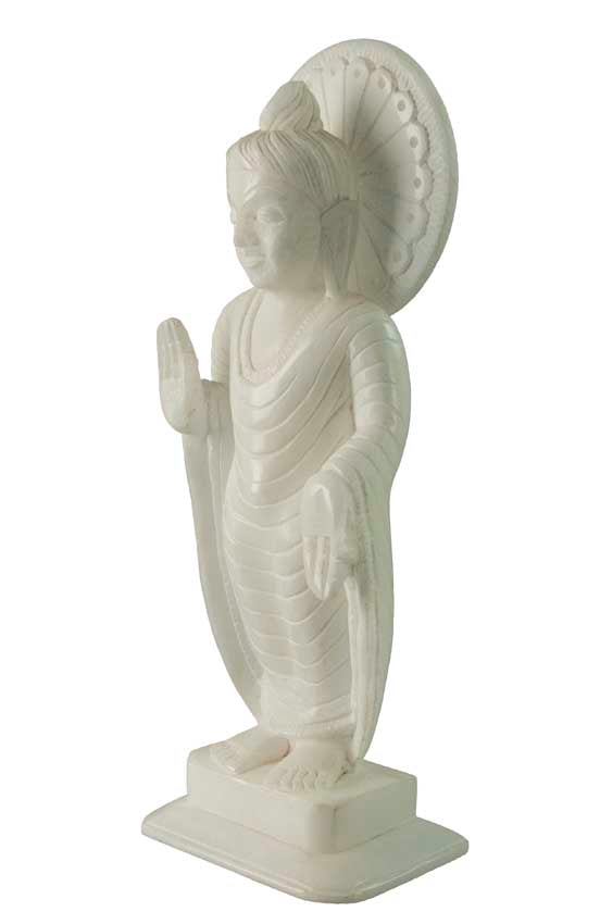 Statue Bouddha Debout Mudra Du Don En Marbre Blanc – Artisanat Indien