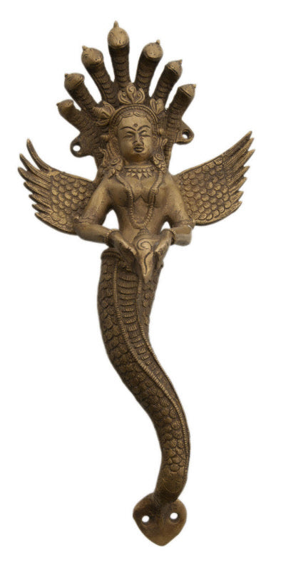 Statue / Poignée de porte Naga Kanya en Laiton – Artisanat Indien et Symbole de Protection