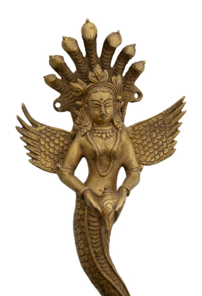 Statue / Poignée de porte Naga Kanya en Laiton – Artisanat Indien et Symbole de Protection