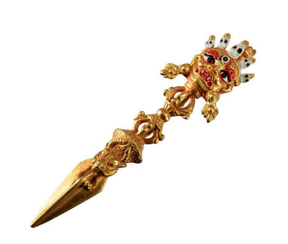 Phurba Mahakala Tibétain – Dague Rituelle en Laiton Doré du Népal