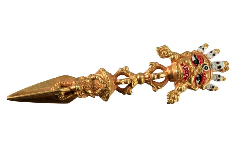 Phurba Mahakala Tibétain – Dague Rituelle en Laiton Doré du Népal