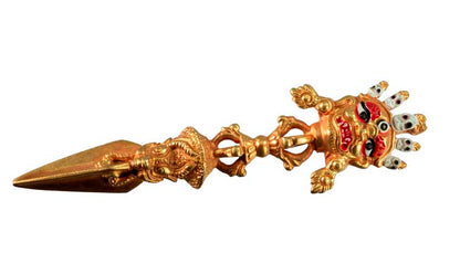 Phurba Mahakala Tibétain – Dague Rituelle en Laiton Doré du Népal