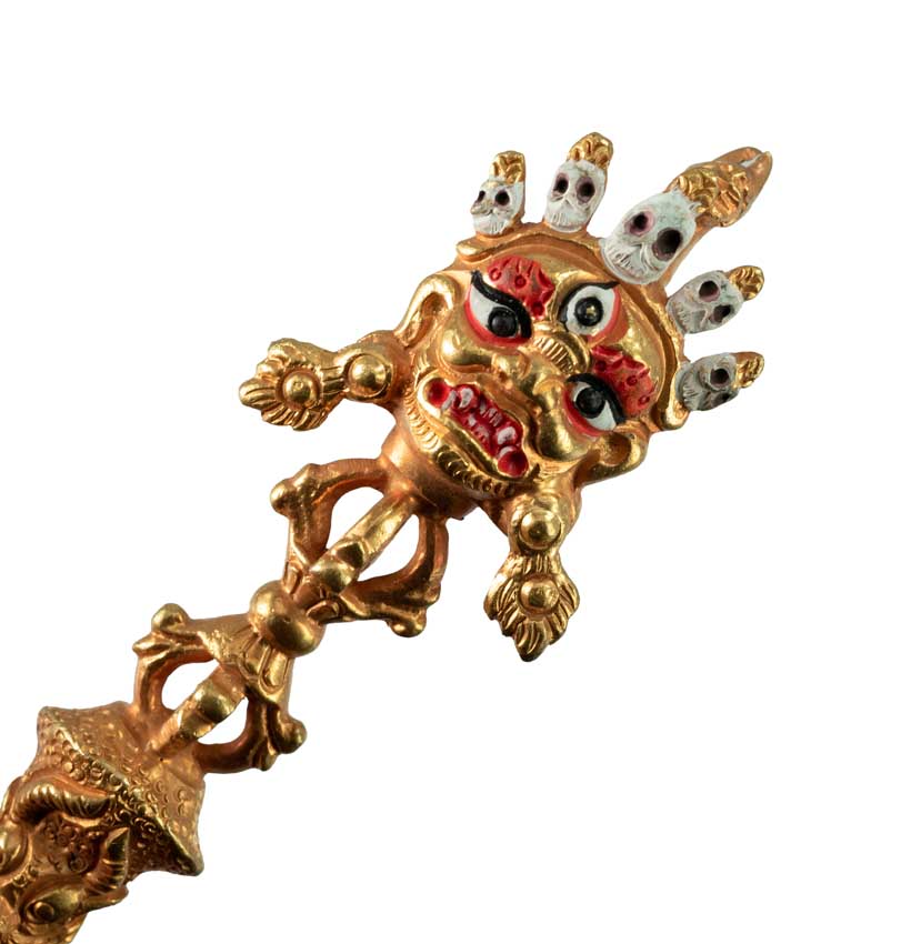 Phurba Mahakala Tibétain – Dague Rituelle en Laiton Doré du Népal