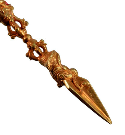 Phurba Mahakala Tibétain – Dague Rituelle en Laiton Doré du Népal