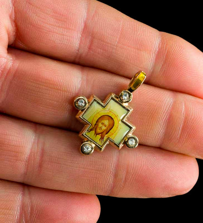 Pendentif Jésus Christ – croix orthodoxe avec icône en métal de qualité