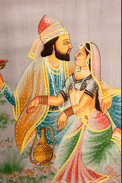 Peinture Moghole Indienne – Maharaja et Courtisane