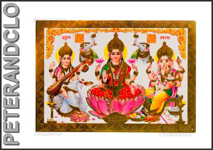 Cartes Hindouistes Saraswati, Lakshmi Et Ganesh – Papier Épais Avec Dorure