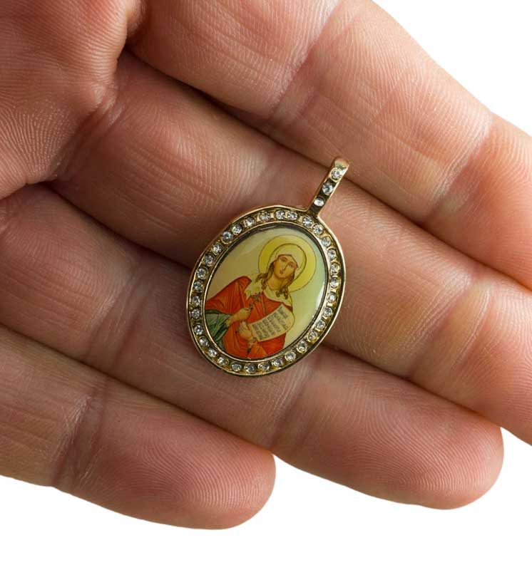 Pendentif Sainte Tatiana – icône orthodoxe en métal doré bijou chrétien