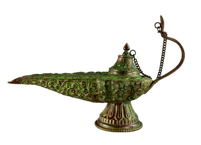 Grande Lampe d’Aladin en Cuivre et Laiton 24 cm – Patine Brune et Verte – Artisanat Indien