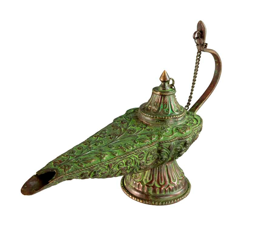 Grande Lampe d’Aladin en Cuivre et Laiton 24 cm – Patine Brune et Verte – Artisanat Indien