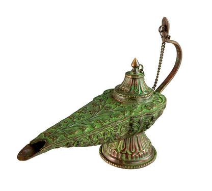 Grande Lampe d’Aladin en Cuivre et Laiton 24 cm – Patine Brune et Verte – Artisanat Indien