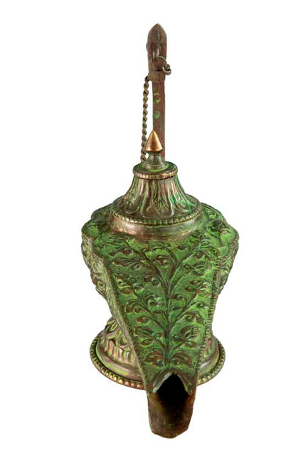Grande Lampe d’Aladin en Cuivre et Laiton 24 cm – Patine Brune et Verte – Artisanat Indien