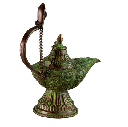 Grande Lampe d’Aladin en Cuivre et Laiton 24 cm – Patine Brune et Verte – Artisanat Indien