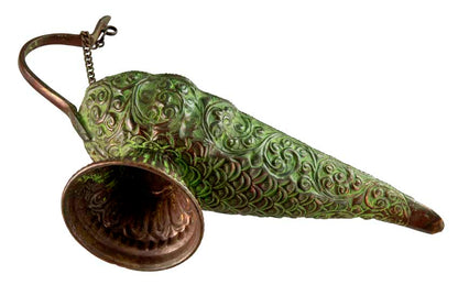 Grande Lampe d’Aladin en Cuivre et Laiton 24 cm – Patine Brune et Verte – Artisanat Indien