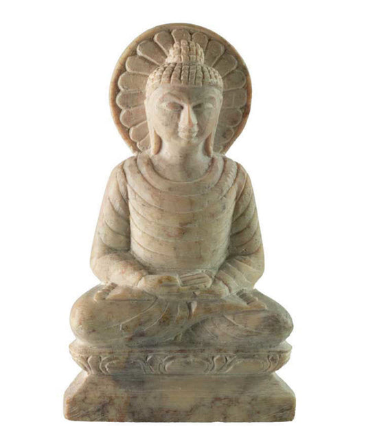 Statuette Bouddha Gautama en pierre ollaire – Sculpture artisanale indienne en stéatite
