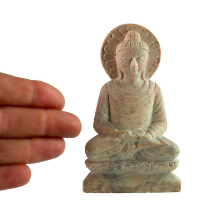 Statuette Bouddha Gautama en pierre ollaire – Sculpture artisanale indienne en stéatite