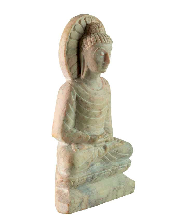 Statuette Bouddha Gautama en pierre ollaire – Sculpture artisanale indienne en stéatite