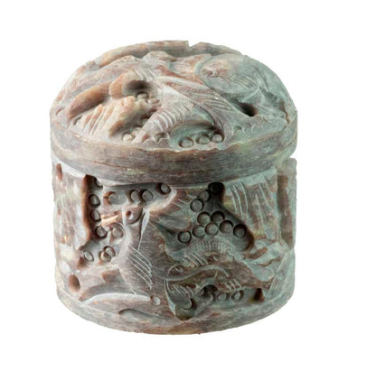 Boîte À Bijoux En Pierre Stéatite – Artisanat Indien Sculpté