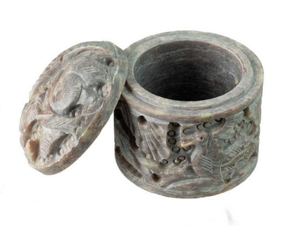 Boîte À Bijoux En Pierre Stéatite – Artisanat Indien Sculpté