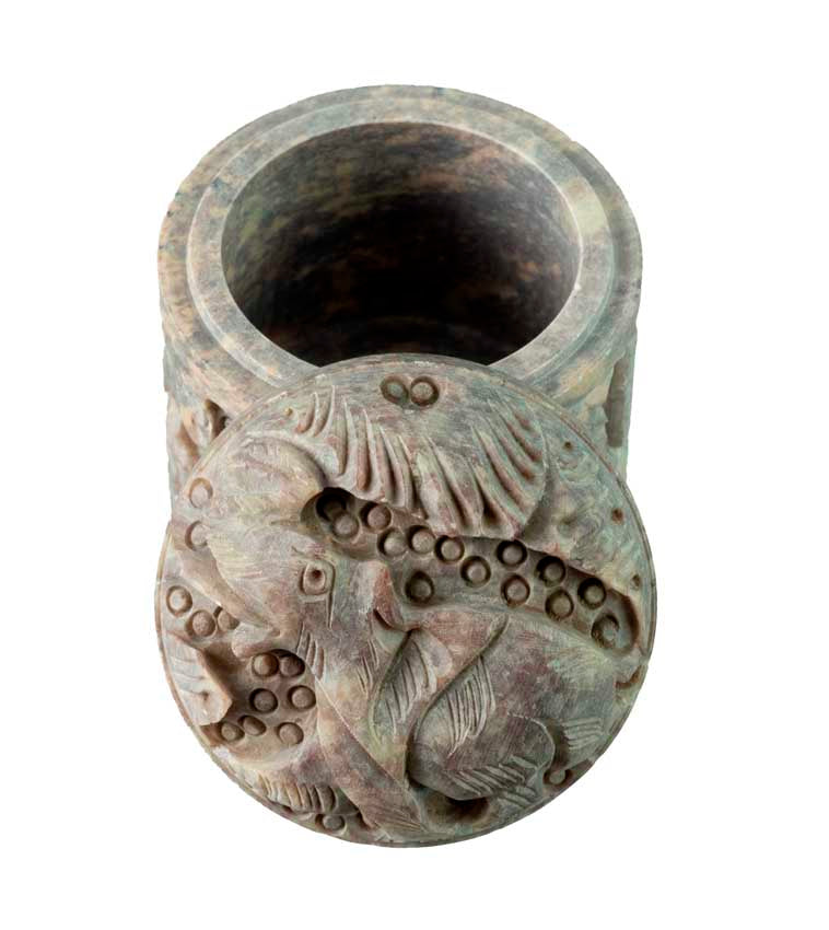Boîte À Bijoux En Pierre Stéatite – Artisanat Indien Sculpté Animaux