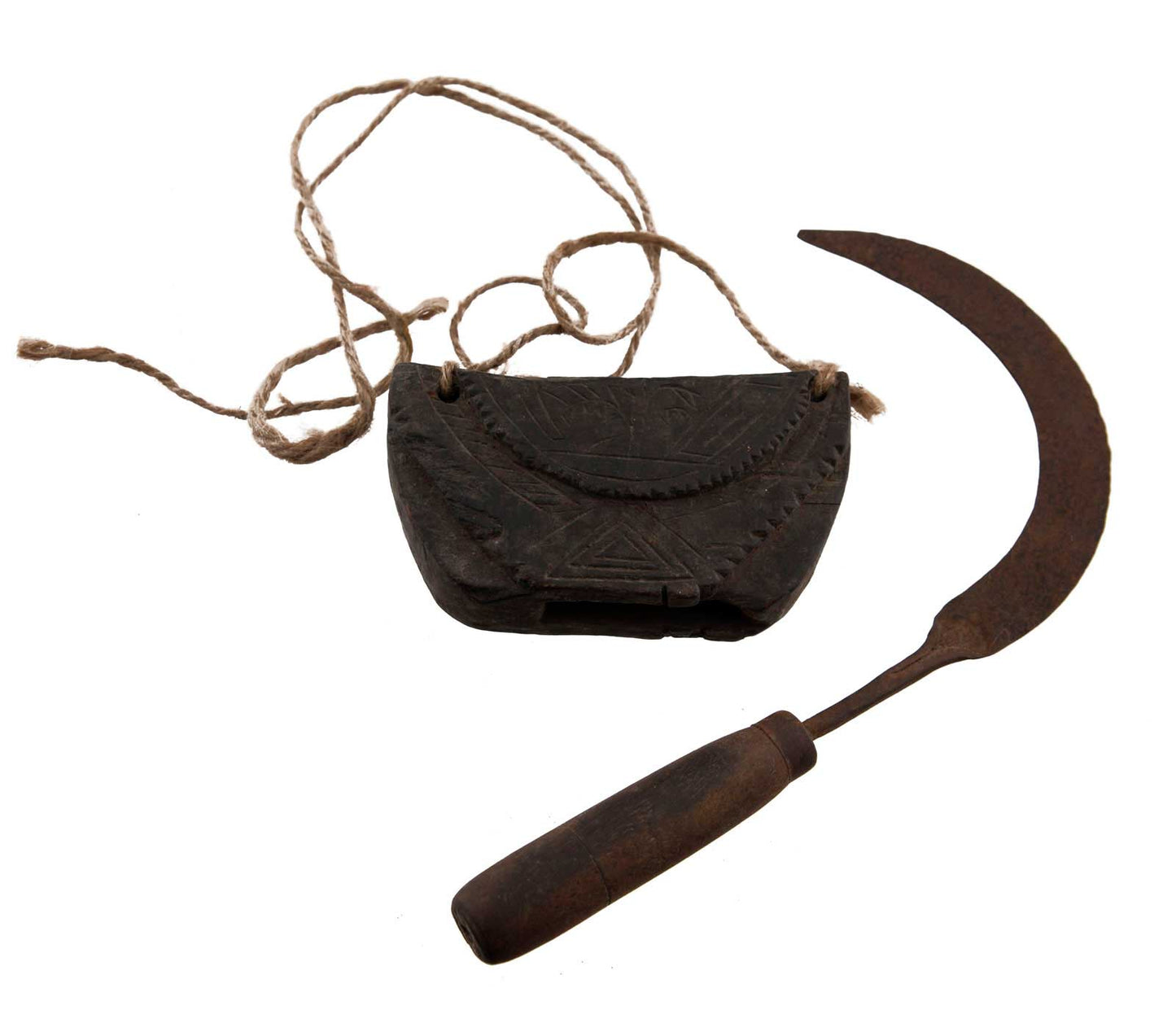 Ancienne Faucille Serpe Tibétaine en Fer et Bois – Outil Agricole de l’Himalaya