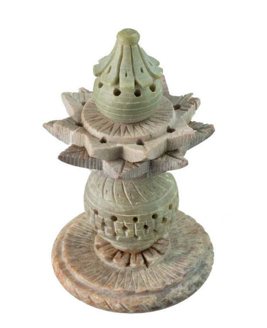 Porte-encens Fleur de Lotus en pierre ollaire – support artisanal pour bâton d'encens