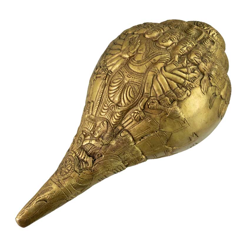 Conque Vishnu Shanka Vishvarupa en Laiton – Objet Décoratif Hindou Artisanal d’Inde