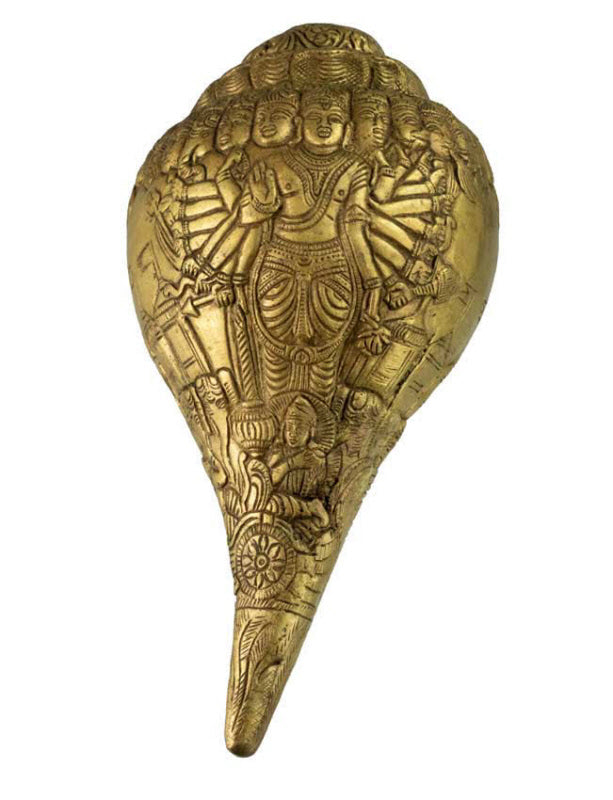 Conque Vishnu Shanka Vishvarupa en Laiton – Objet Décoratif Hindou Artisanal d’Inde