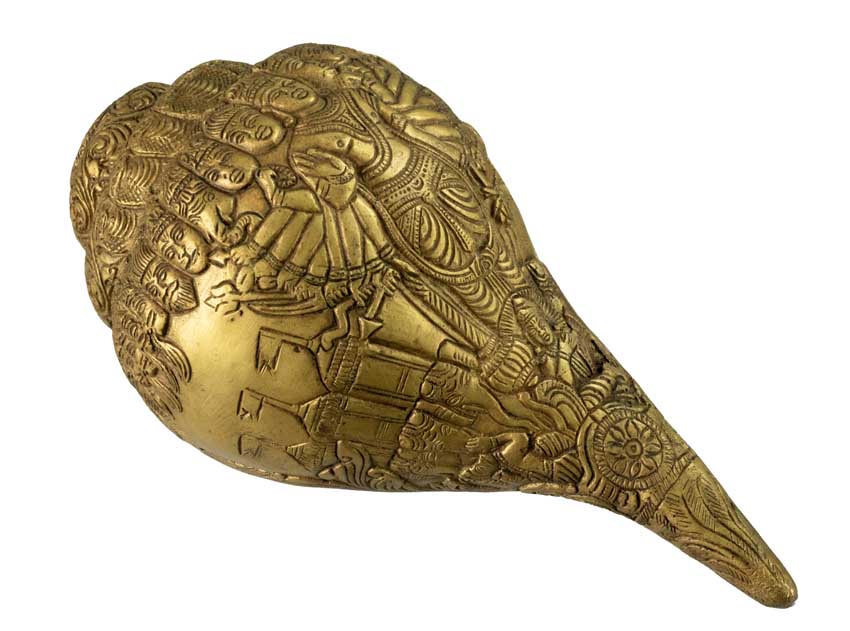 Conque Vishnu Shanka Vishvarupa en Laiton – Objet Décoratif Hindou Artisanal d’Inde