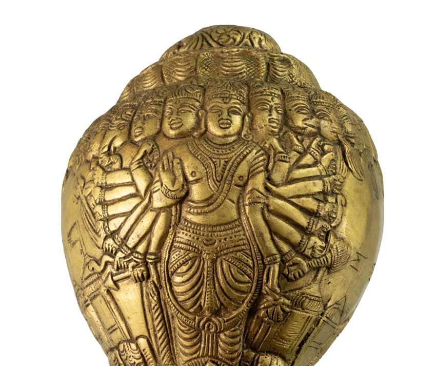 Conque Vishnu Shanka Vishvarupa en Laiton – Objet Décoratif Hindou Artisanal d’Inde
