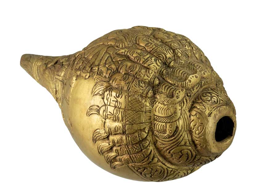 Conque Vishnu Shanka Vishvarupa en Laiton – Objet Décoratif Hindou Artisanal d’Inde