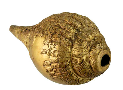 Conque Vishnu Shanka Vishvarupa en Laiton – Objet Décoratif Hindou Artisanal d’Inde