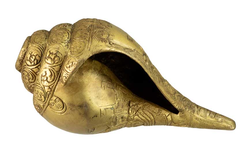 Conque Vishnu Shanka Vishvarupa en Laiton – Objet Décoratif Hindou Artisanal d’Inde